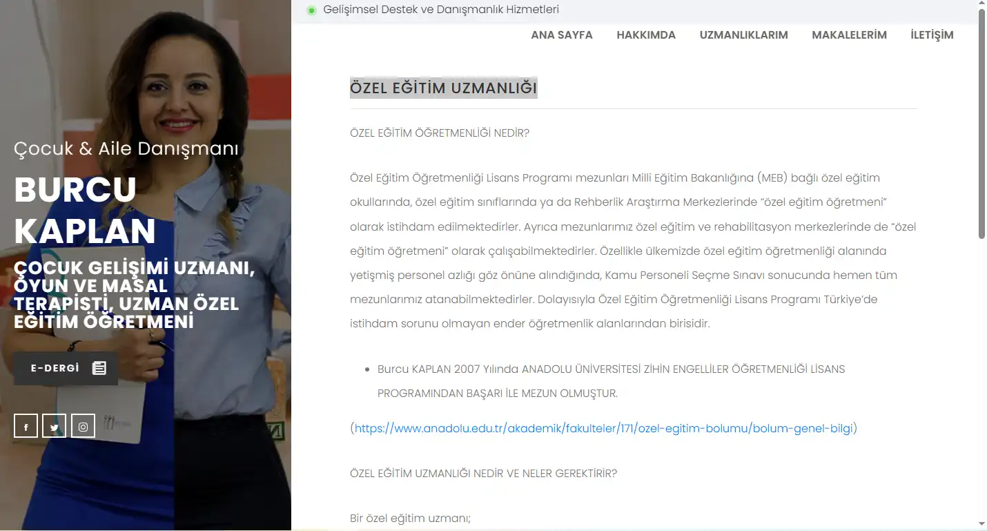 Özel Eğitim Uzmanlığı
