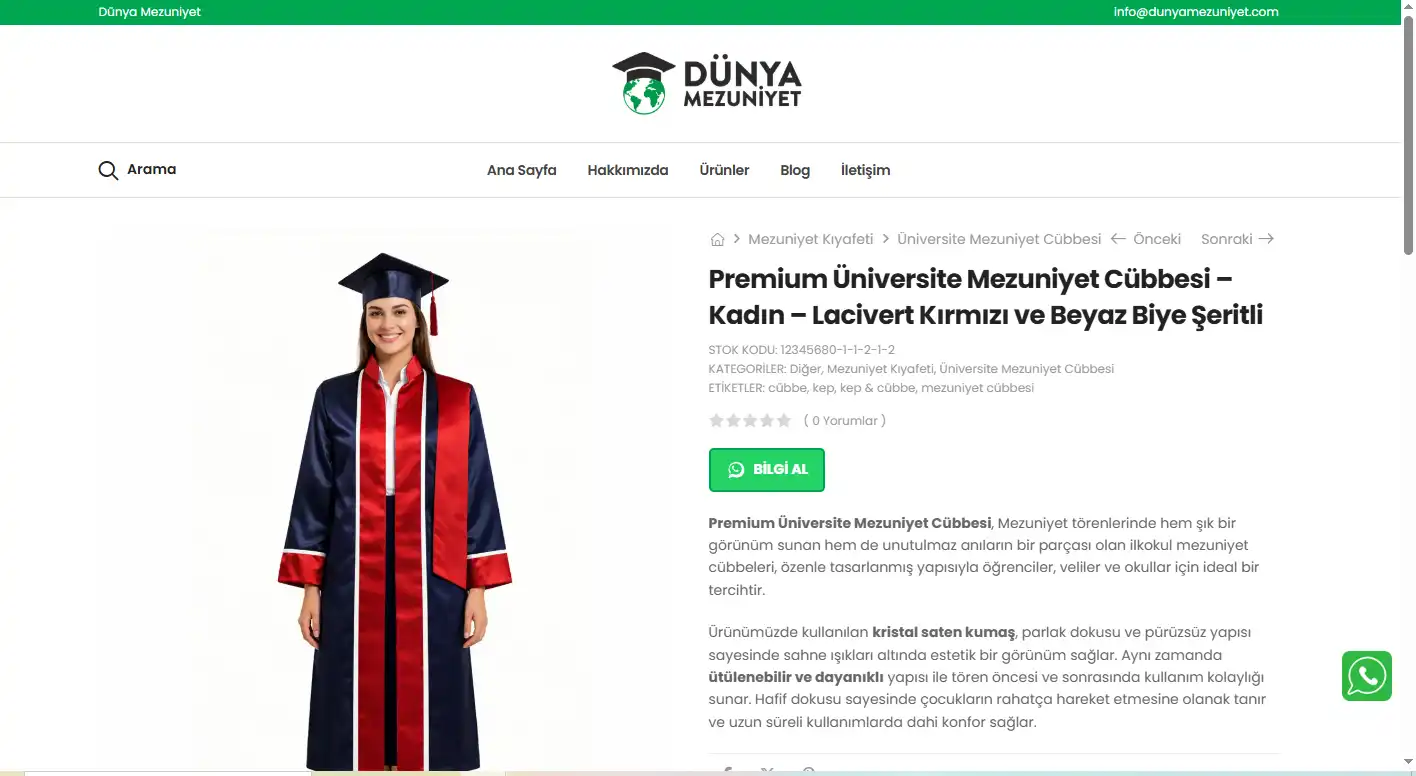 Premium Üniversite Mezuniyet Cübbesi – Kadın – Lacivert Kırmızı ve Beyaz Biye Şeritli