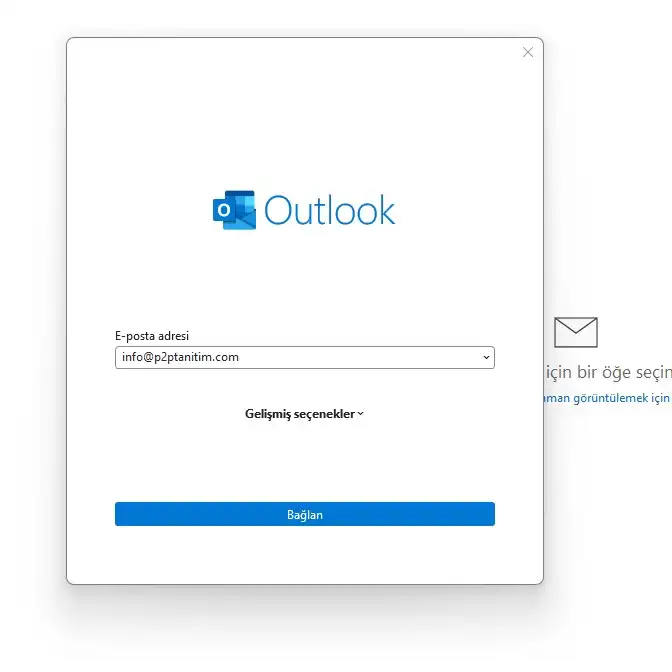 Eski Outlook hesap ekleme otomatik kurulum başlangıç ekranı