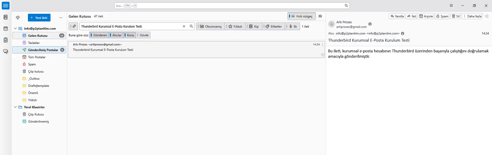 Thunderbird kurumsal e-posta gelen kutusu