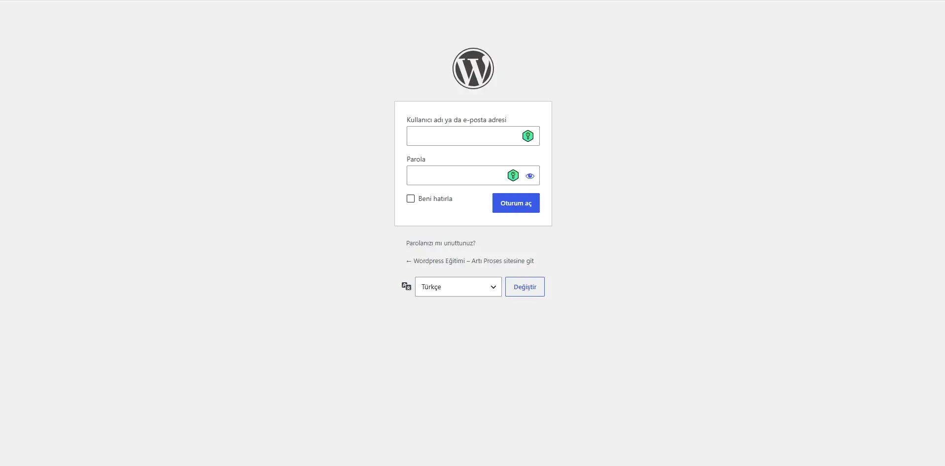 WordPress yönetim paneli giriş ekranı