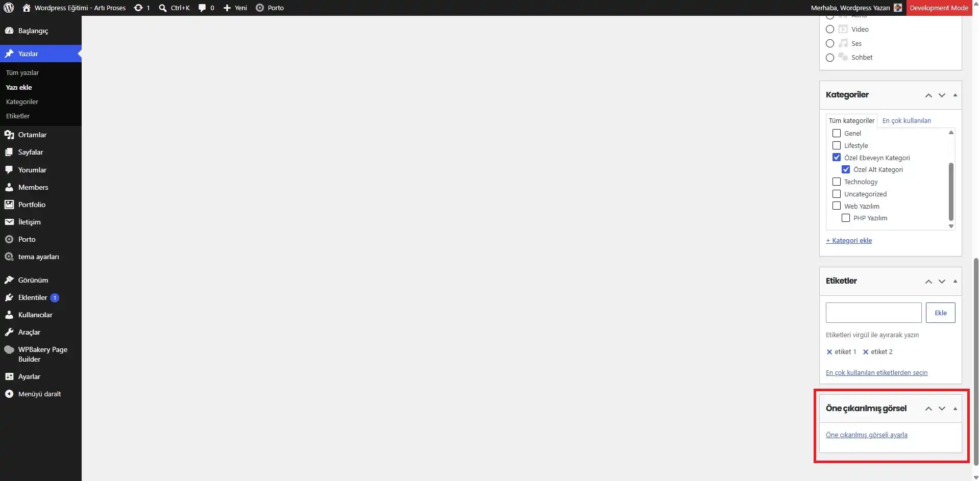 WordPress öne çıkan görsel ekleme alanı