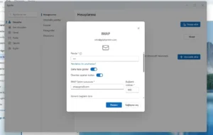 Yeni Outlook manuel kurulum IMAP ayar ekranı üst kısım