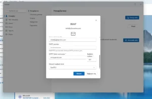 Yeni Outlook manuel kurulum IMAP ayar ekranı alt kısım