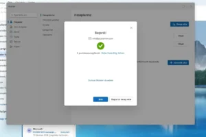 Yeni Outlook hesap ekleme adımlarının başarıyla tamamlandığını gösteren ekran