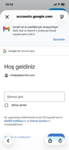iPhone’da kurumsal Google hesabının parola giriş ekranı
