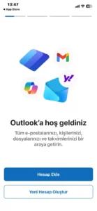 Outlook’a hoş geldiniz ekranındaki Hesap Ekle düğmesi