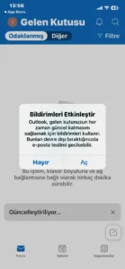 Outlook gelen kutusunda Bildirimleri Etkinleştir uyarısı